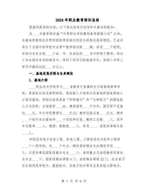 2024年职业教育培训总结（二篇）