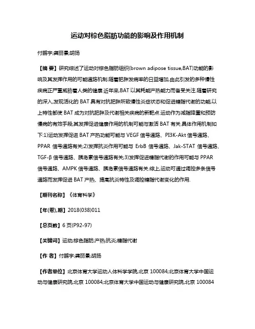 运动对棕色脂肪功能的影响及作用机制