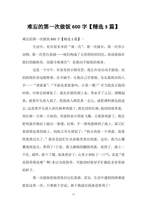 难忘的第一次做饭600字【3篇】