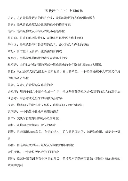 汉语言文学专题之现代汉语(上)名词解释
