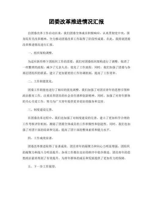 团委改革推进情况汇报