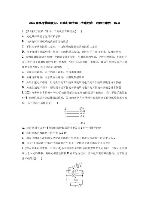 2025届高考物理复习：经典好题专项(光电效应 波粒二象性)练习(附答案)