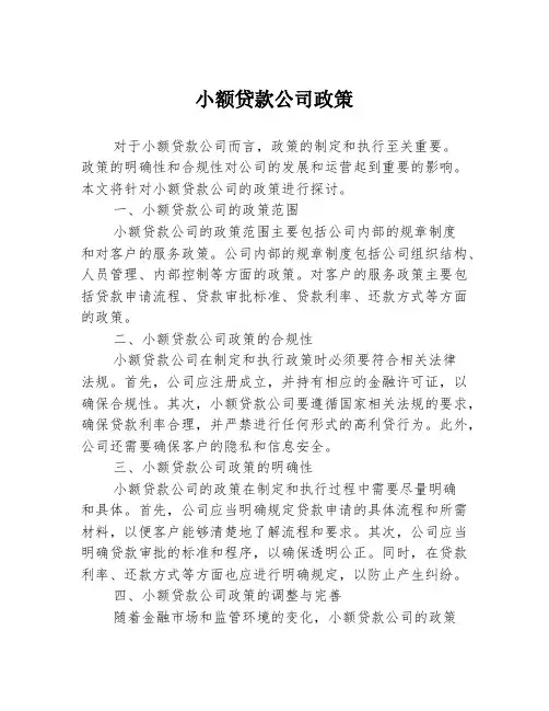 小额贷款公司政策