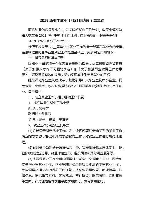 2019毕业生就业工作计划精选5篇集锦