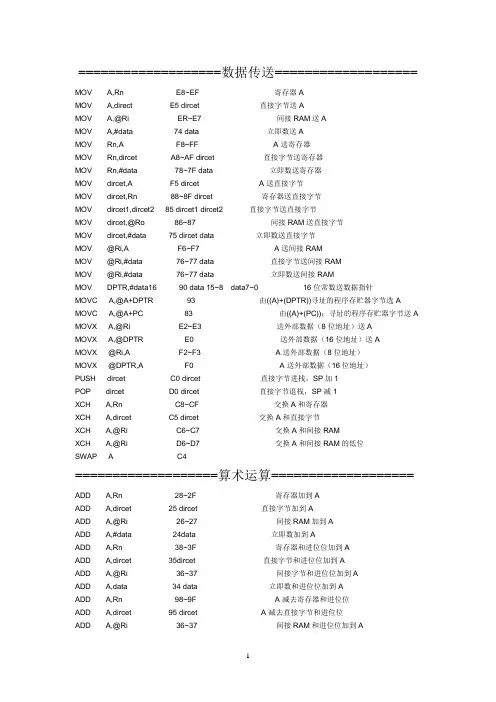 51单片机汇编指令查询