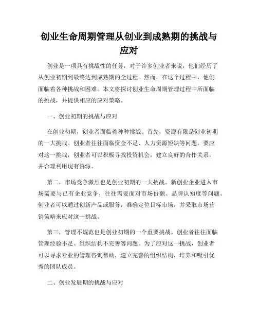 创业生命周期管理从创业到成熟期的挑战与应对