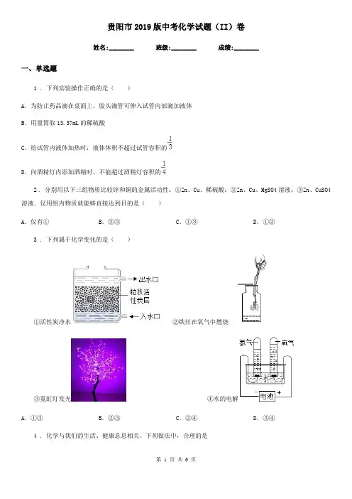 贵阳市2019版中考化学试题(II)卷