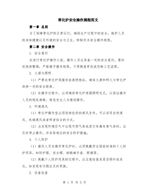常化炉安全操作规程范文