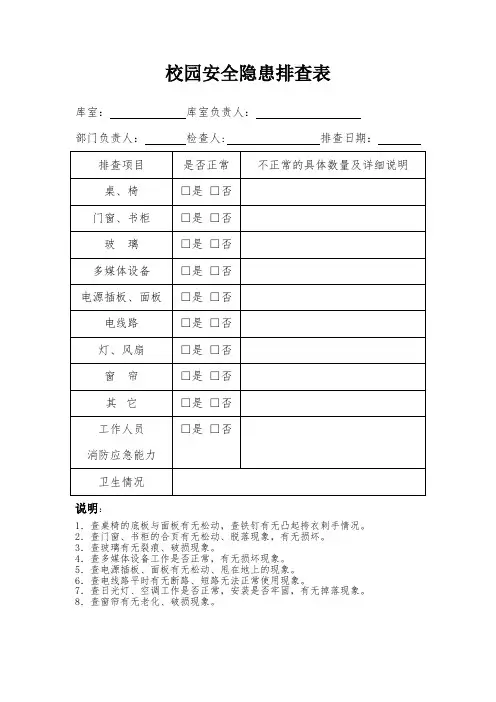 学校校园安全隐患排查表 