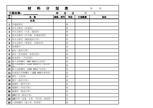 项目(灯具)用量计划表