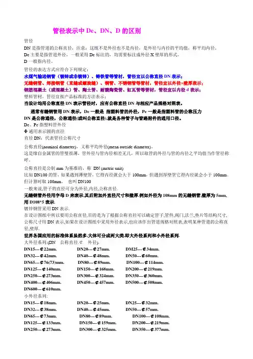 管径表示中De、DN、D的区别