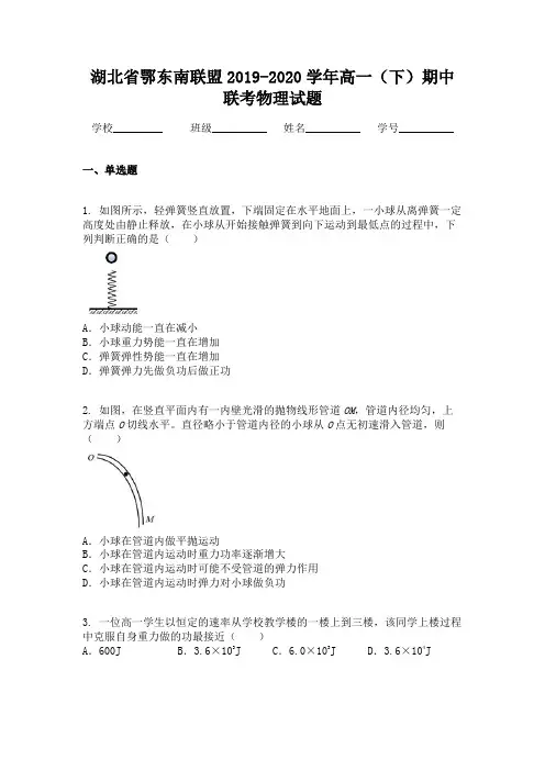 湖北省鄂东南联盟2019-2020学年高一(下)期中联考物理试题