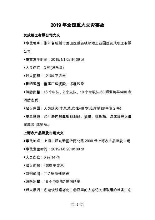 2019年全国重大火灾事故共9页文档
