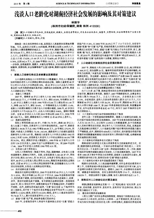 浅谈人口老龄化对湖南经济社会发展的影响及其对策建议
