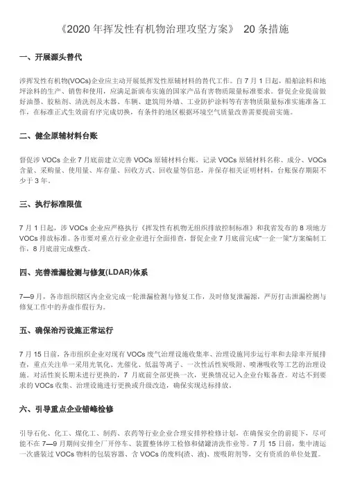 2020年挥发性有机物治理攻坚方案20条措施