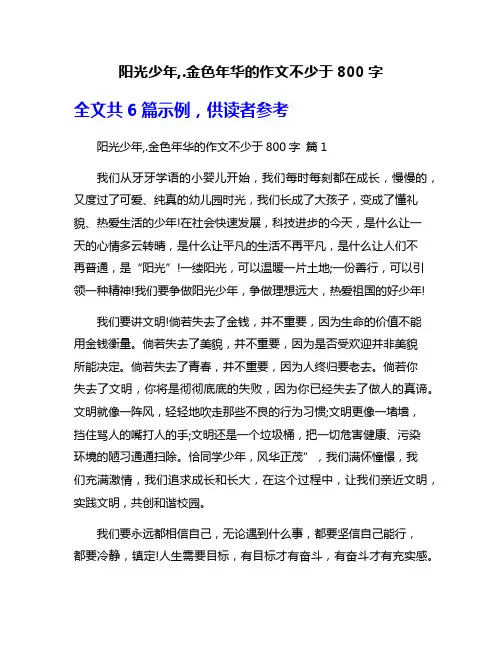 阳光少年,.金色年华的作文不少于800字