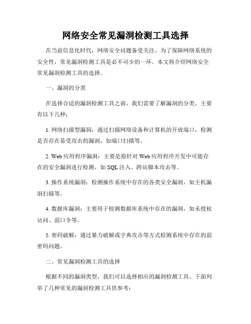网络安全常见漏洞检测工具选择