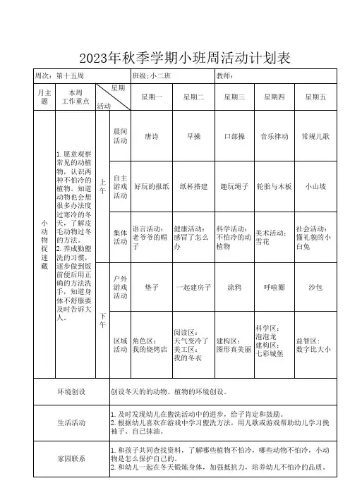 第十五周周计划