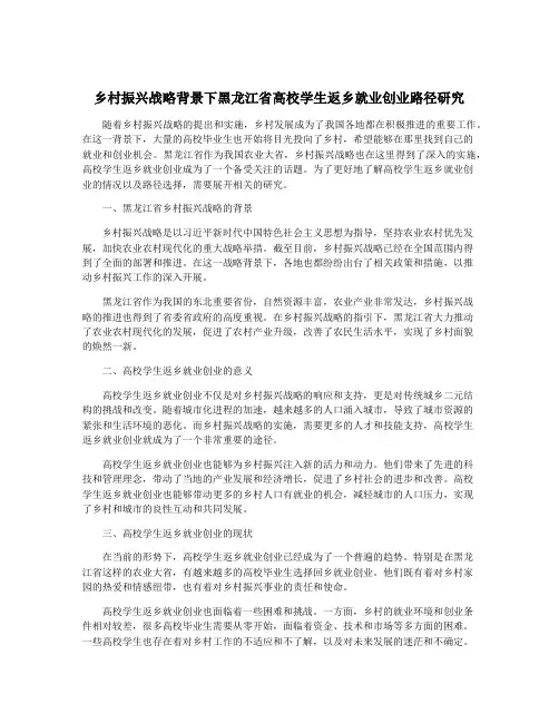 乡村振兴战略背景下黑龙江省高校学生返乡就业创业路径研究