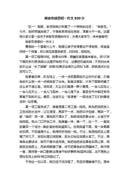 做家务感想初一作文800字