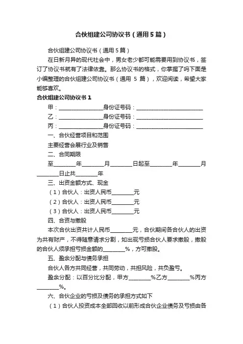 合伙组建公司协议书（通用5篇）