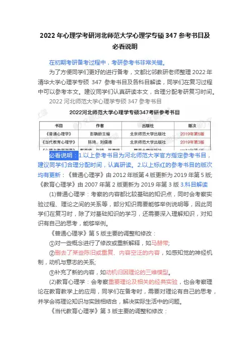 2022年心理学考研河北师范大学心理学专硕347参考书目及必看说明