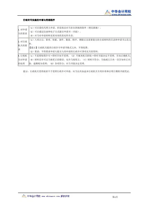 税务师《涉税服务相关法律》知识点：行政许可实施的申请