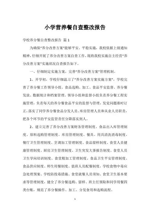 小学营养餐自查整改报告