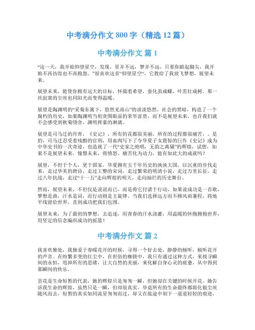 中考满分作文800字(精选12篇)