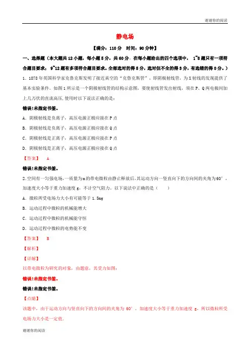 高考物理二轮复习专题静电场测含解析.doc