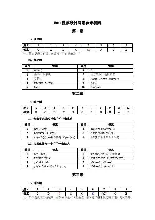 VC++程序设计习题参考答案