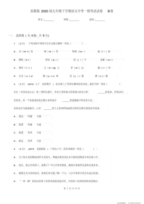 (精品文档)苏教版2020届九年级下学期语文中考一模考试试卷B卷 (2)