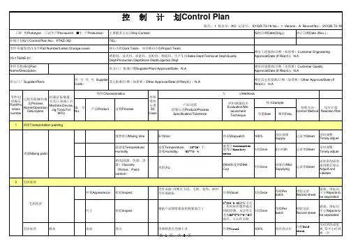 汽车零部件喷漆控制计划Control Plan自动