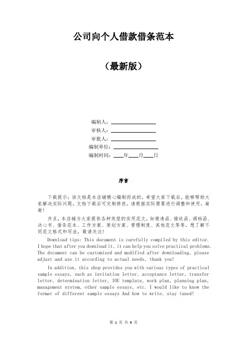 公司向个人借款借条范本
