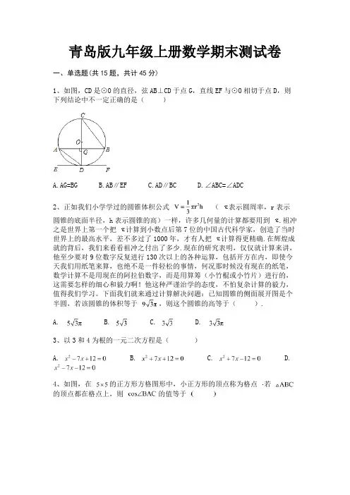(精练)青岛版九年级上册数学期末测试卷