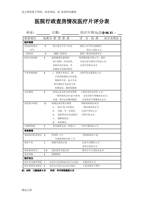 最新整理行政查房评分表学习资料