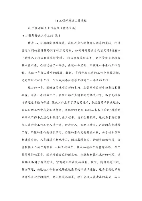 it工程师转正工作总结