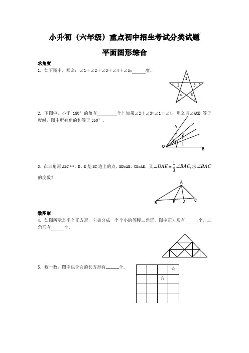 小升初(六年级)重点初中招生考试分类试题——平面图形综合