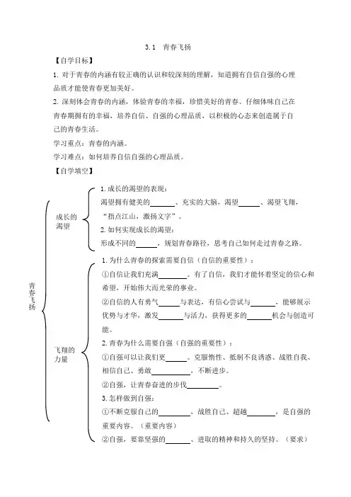 人教版道德和法治七年级下册 3.1  青春飞扬  导学案(无答案)