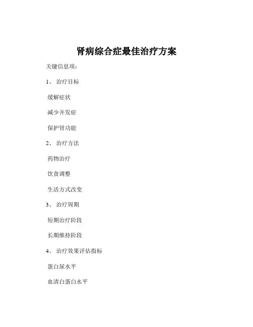 肾病综合症最佳治疗方案