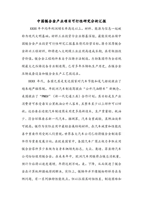 中国镁合金产业项目可行性研究分析汇报.doc