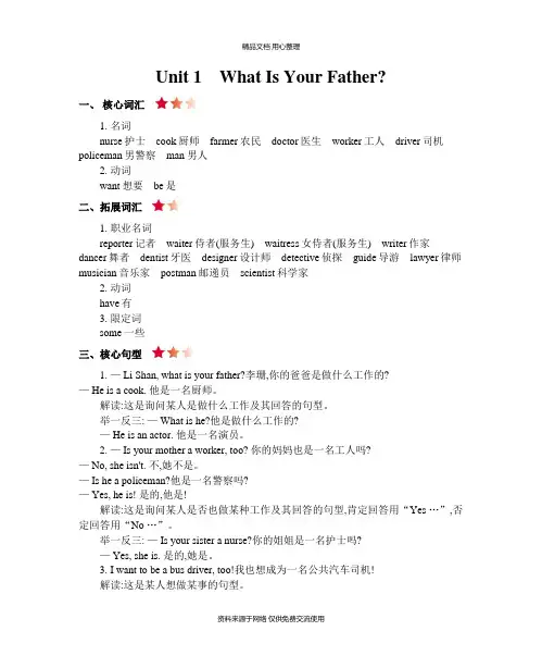 陕旅版小学英语四年级上册Unit 1 知识清单