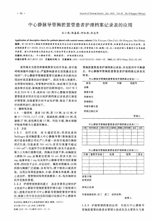 中心静脉导管胸腔置管患者护理档案记录表的应用