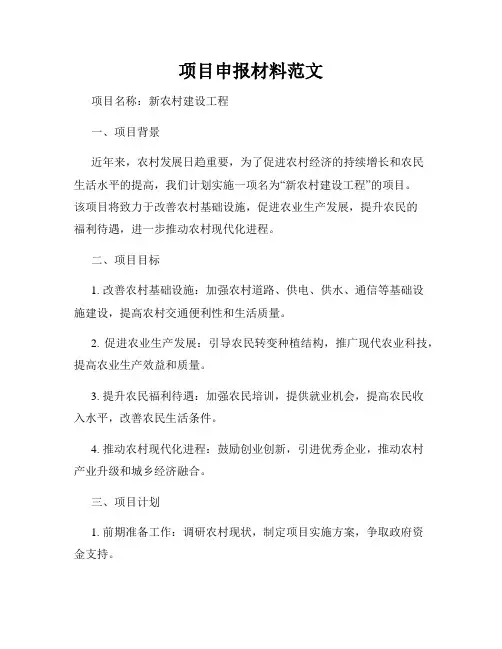 项目申报材料范文