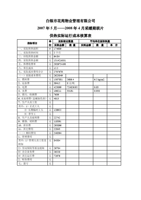2007-2008采暖期供热实际运行成本核算表