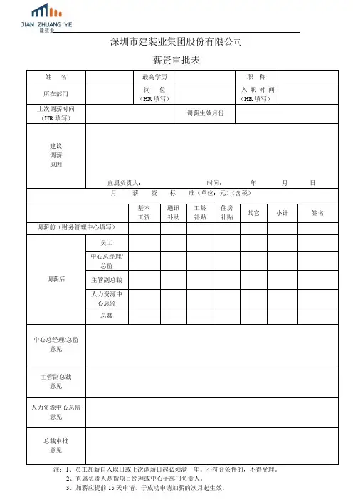 加薪(资)审批表