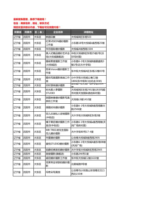 新版辽宁省沈阳市大东区婚纱摄影企业公司商家户名录单联系方式地址大全48家