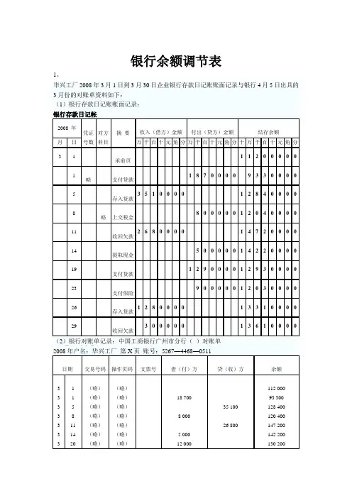 银行余额调节表的练习