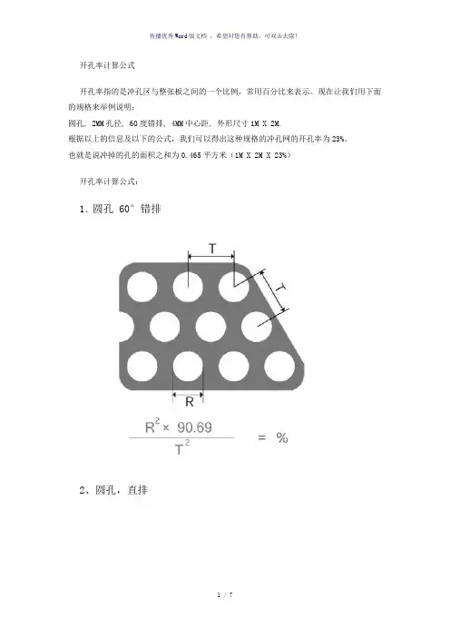 常用十种开孔率计算公式