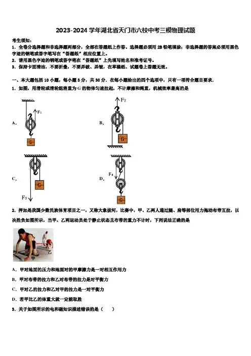 2023-2024学年湖北省天门市六校中考三模物理试题含解析